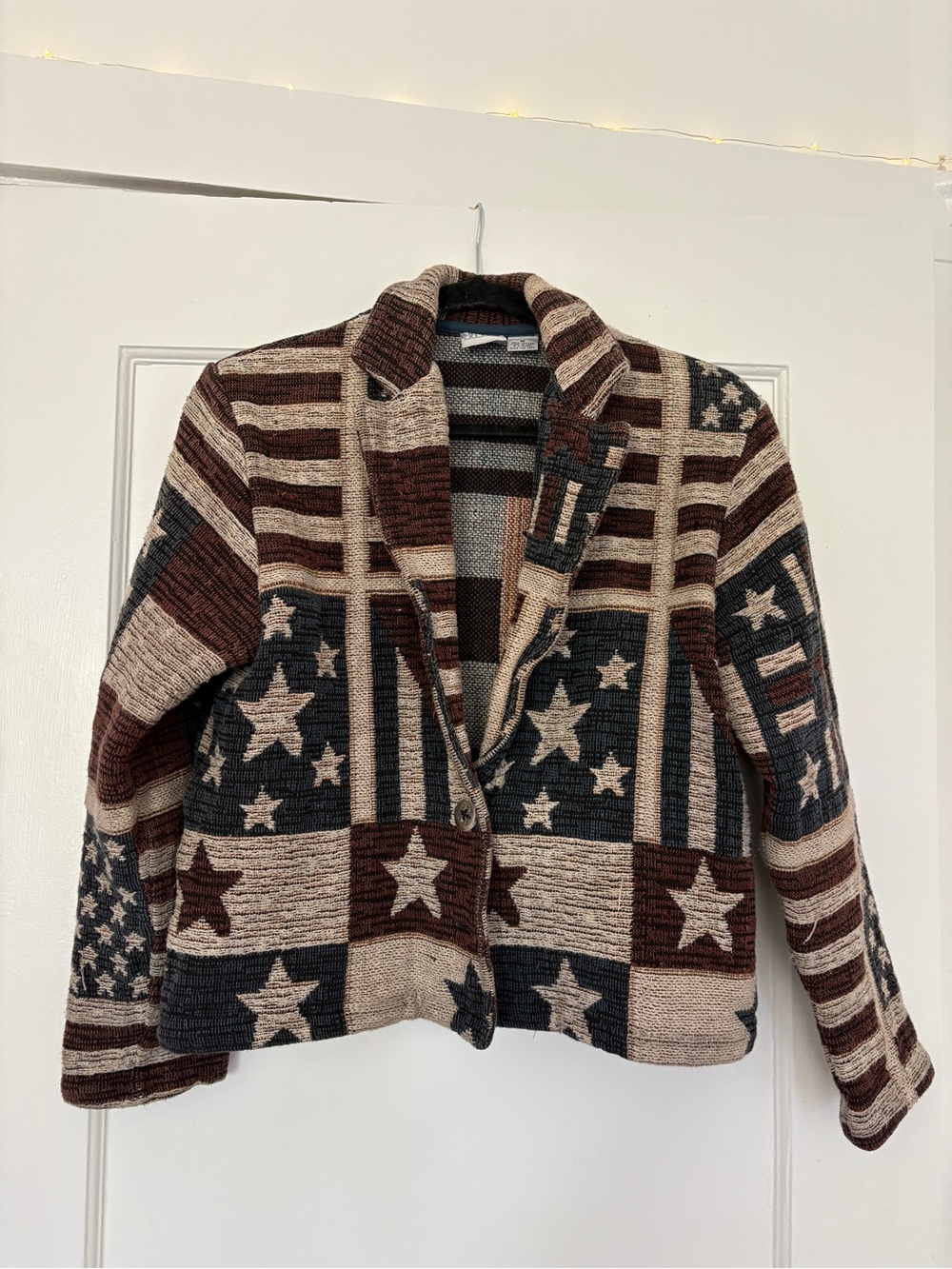 Star-Pattern Single-Button Blazer Jacket - Brown & Navy